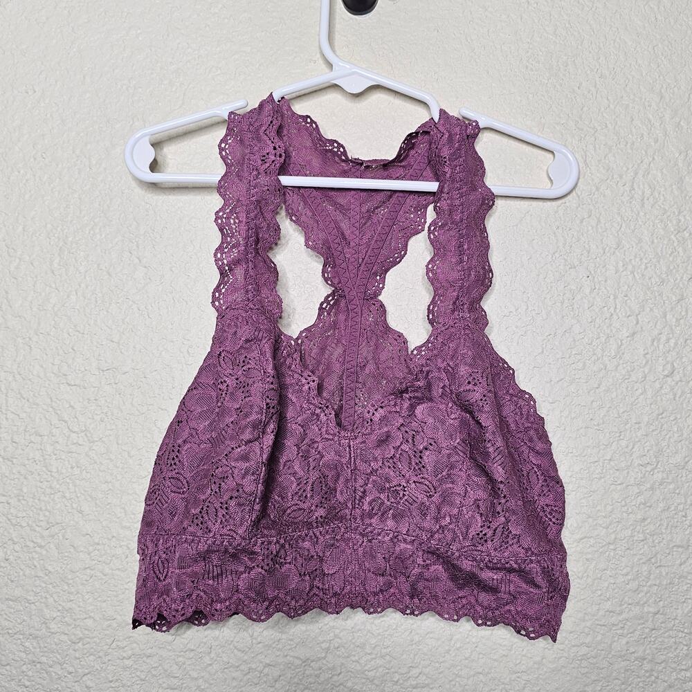 Felina purple lacey racer back bralette Women's size small lined sexy